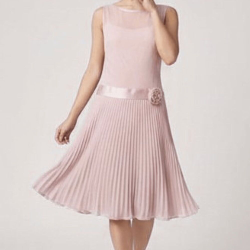Evan Picone Blush Pink Pleated Chiffon Midi Dress Size 8